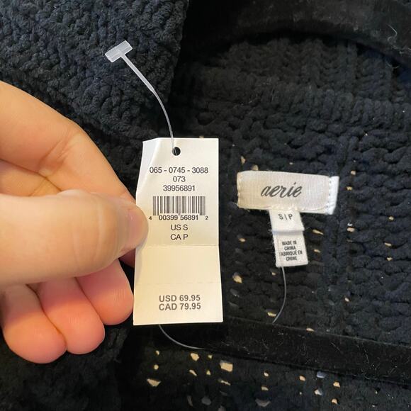 NWT Aerie Cable Car Quarter Zip Sweater Black Chenille size S - Picture 6 of 13